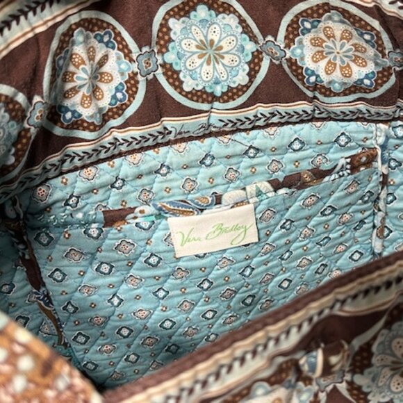Vera Bradley Quilted Floral Shoulder Tote Travel Bag Brown Blue 13"x14" - Picture 13 of 16